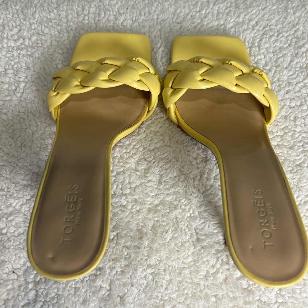TORGEIS Maraca Open Toe Heels Yellow Braided Size 10 - Picture 10 of 15
